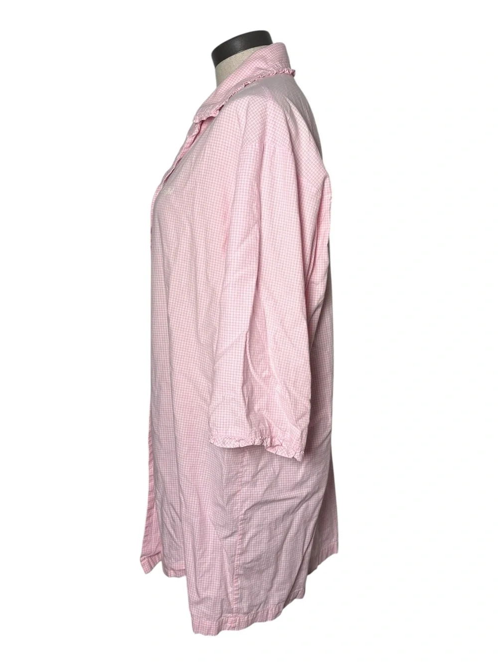 Ralph Lauren Pink Gingham Cotton Sleep Shirt Nightgown Large Ruffle Collar